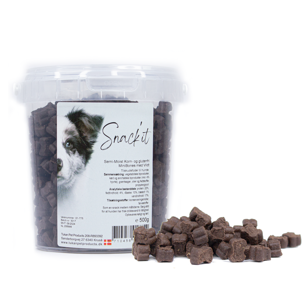 Snack'it Semi-Moist Mini Bones m. Vildt 500g - nikos happy tail