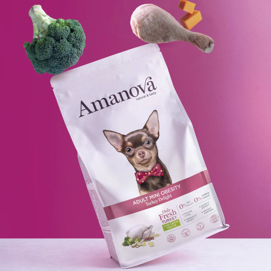 Amanova Lækker Kalkun - Fedtfattigt hundefoder mod overvægt til små hunde - 7 kg