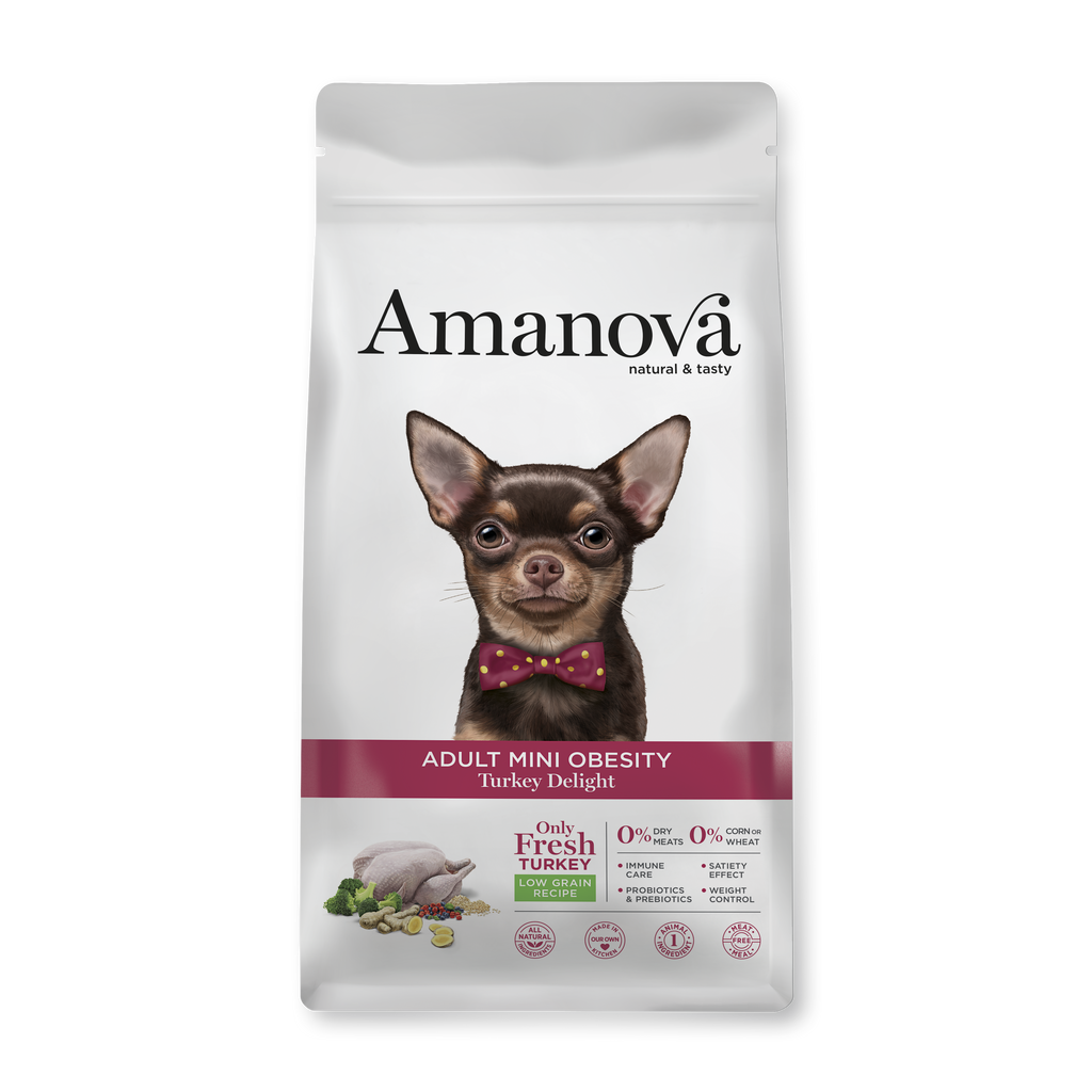 Amanova Lækker Kalkun - Fedtfattigt hundefoder mod overvægt til små hunde - 7 kg