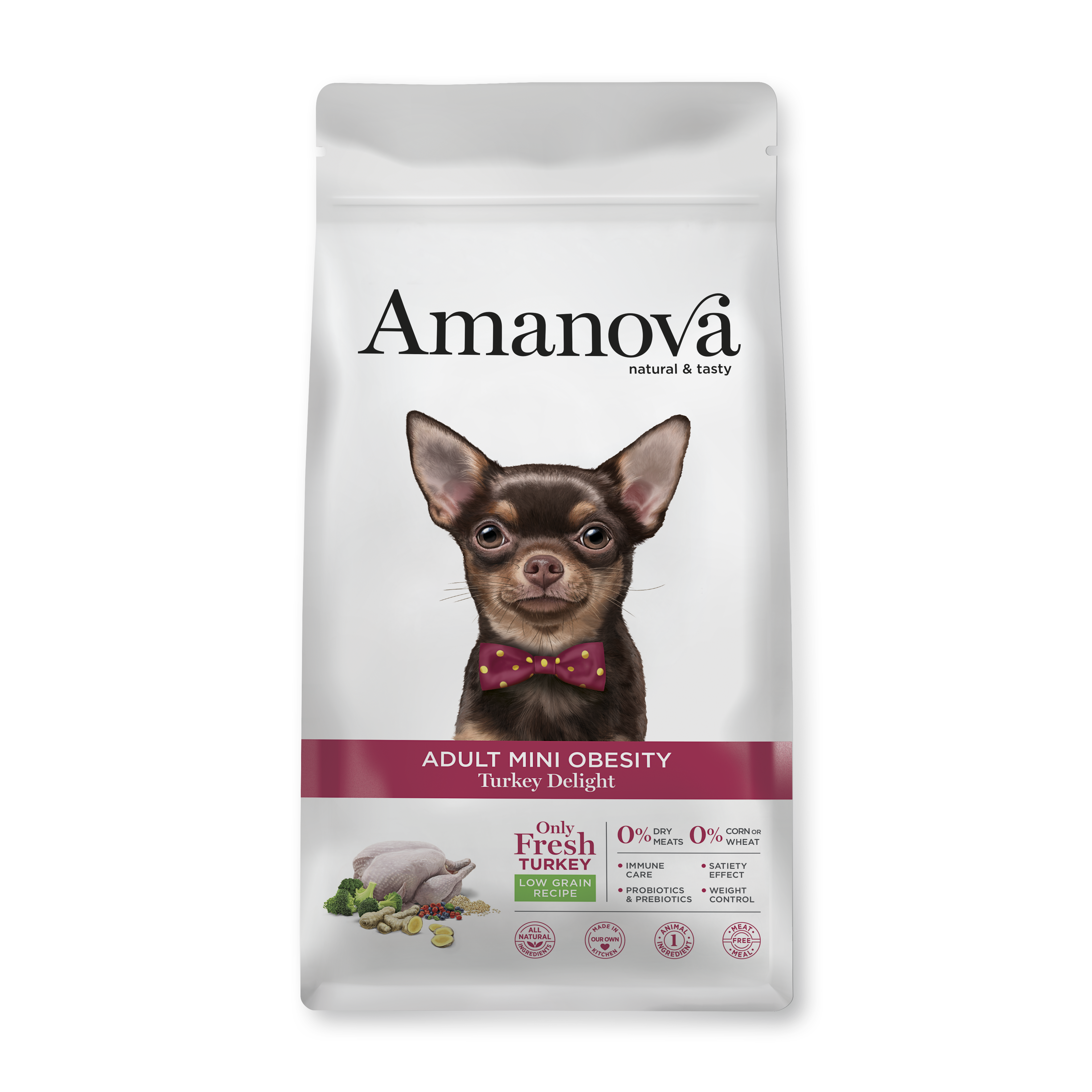 Amanova Lækker Kalkun - Fedtfattigt hundefoder mod overvægt til små hunde - 7 kg