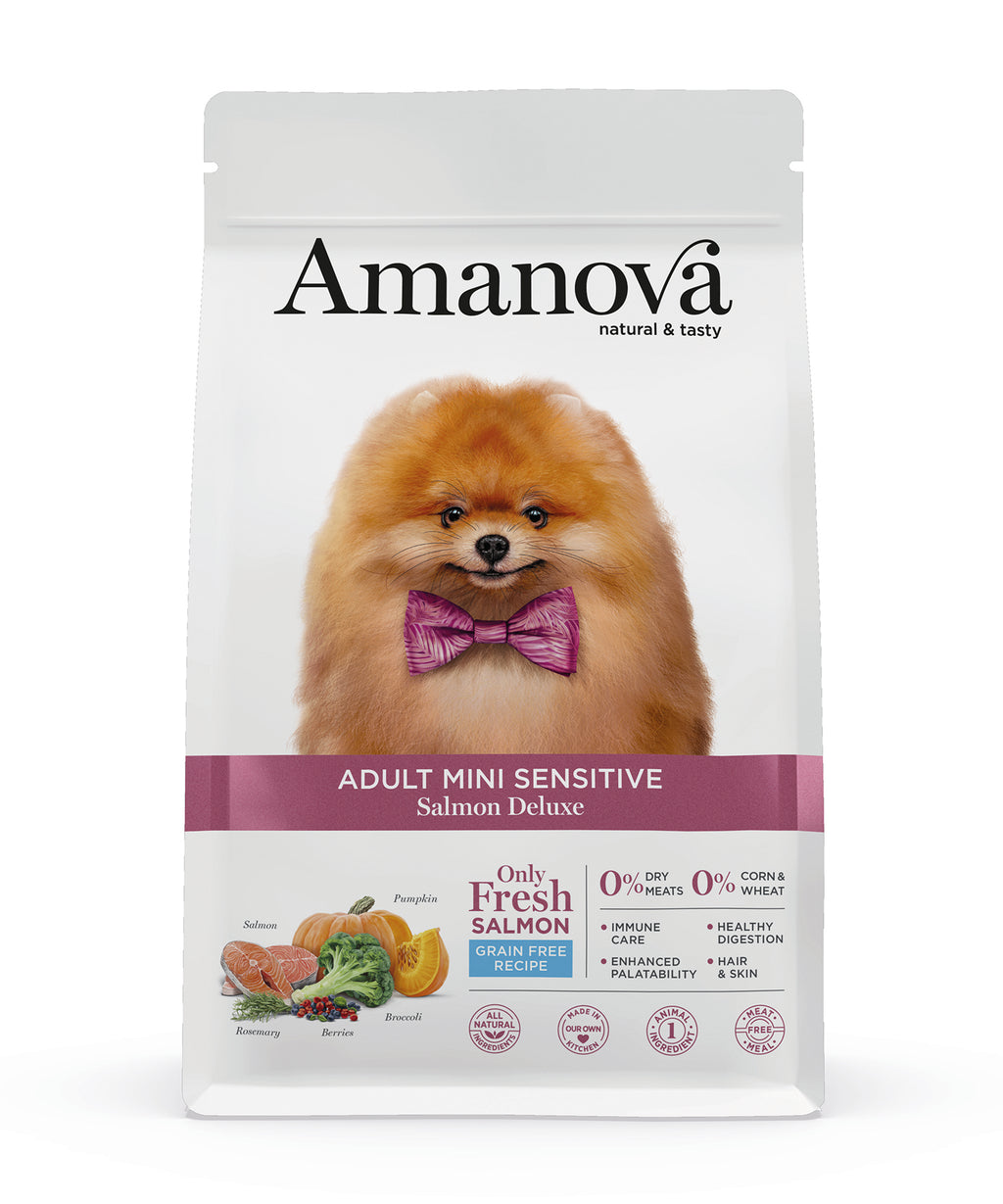 Amanova Luksus Laks Sensitive - Kornfrit voksen hundefoder til små hunde - 2 kg