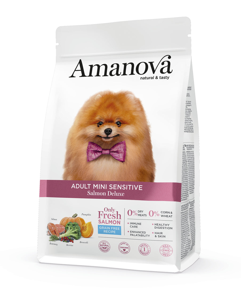 Amanova Luksus Laks Sensitive - Kornfrit voksen hundefoder til små hunde - 2 kg