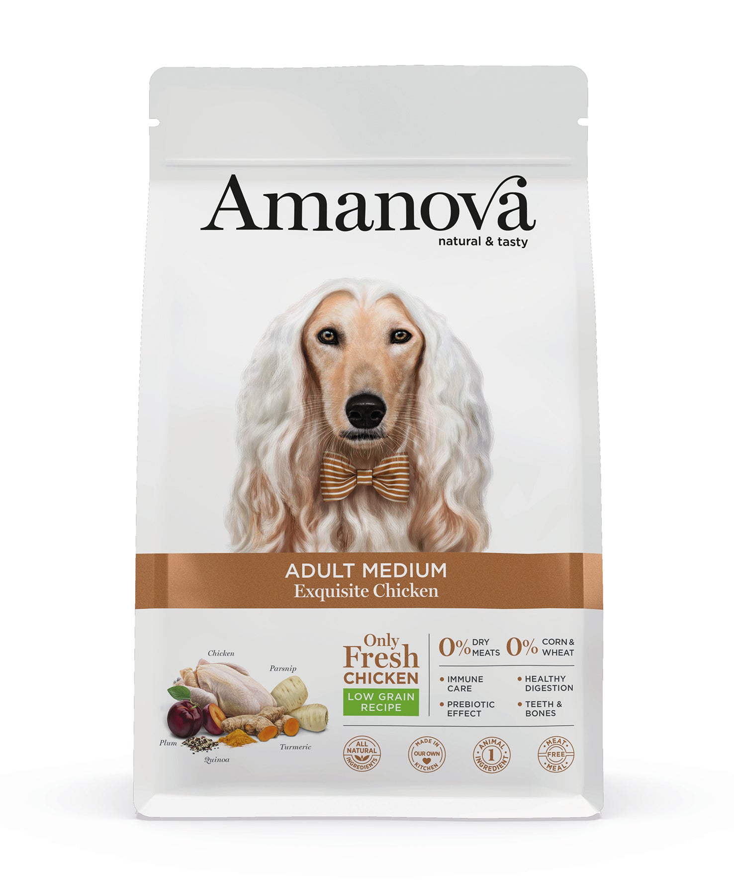 Amanova Udsøgt Kylling - Voksen hundefoder til mellemstore hunde - 12 kg