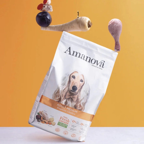 Amanova Udsøgt Kylling - Voksen hundefoder til mellemstore hunde - 12 kg