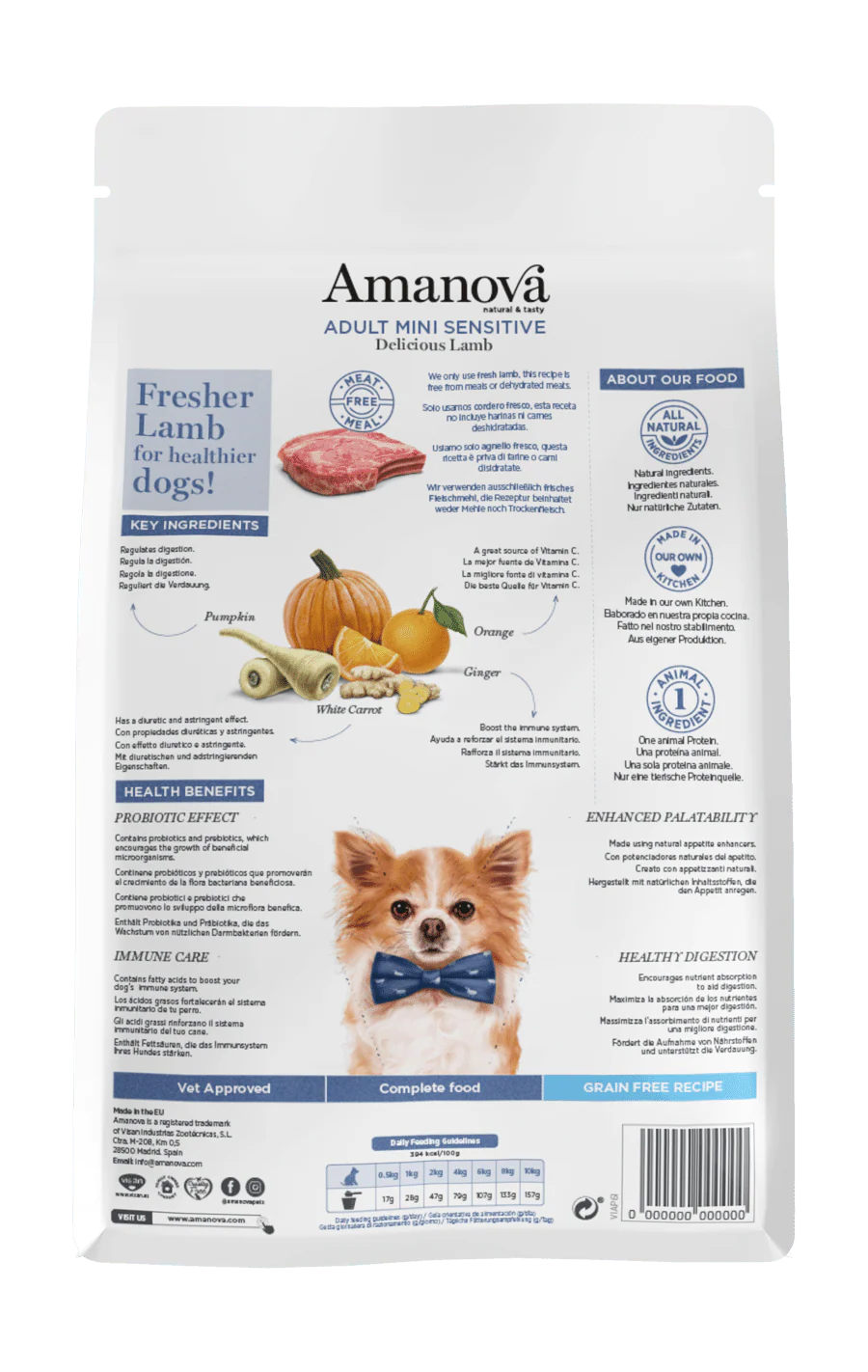 Amanova Velsmagende Lam - Kornfrit voksen hundefoder til små hunde - 2 kg