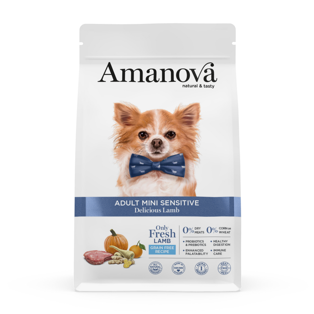 Amanova Velsmagende Lam - Kornfrit voksen hundefoder til små hunde - 2 kg
