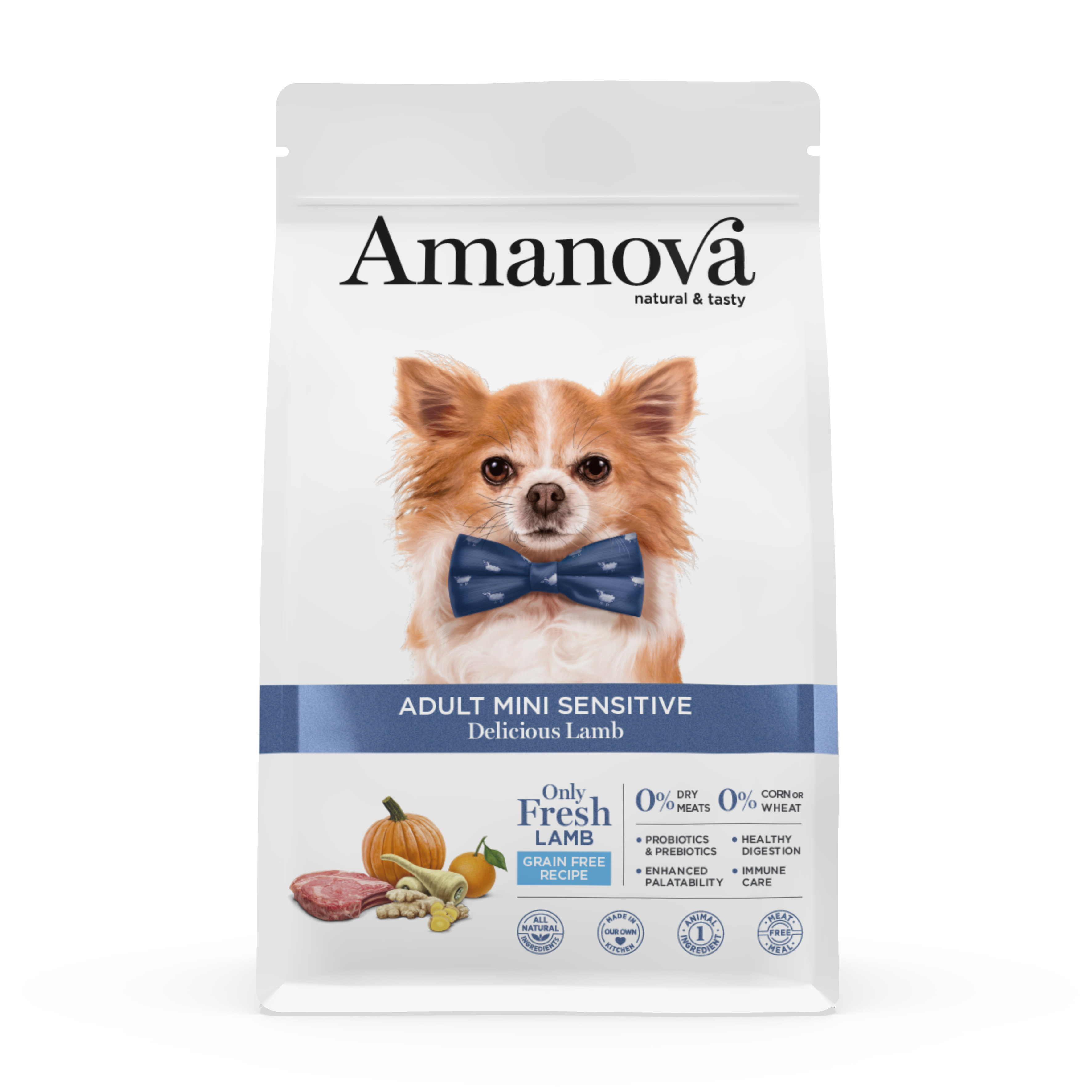 Amanova Velsmagende Lam - Kornfrit voksen hundefoder til små hunde - 2 kg
