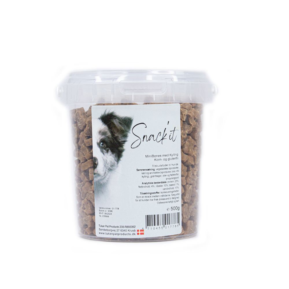 Snack'it Semi-Moist Mini Bones m. Kylling 500g - nikos happy tail