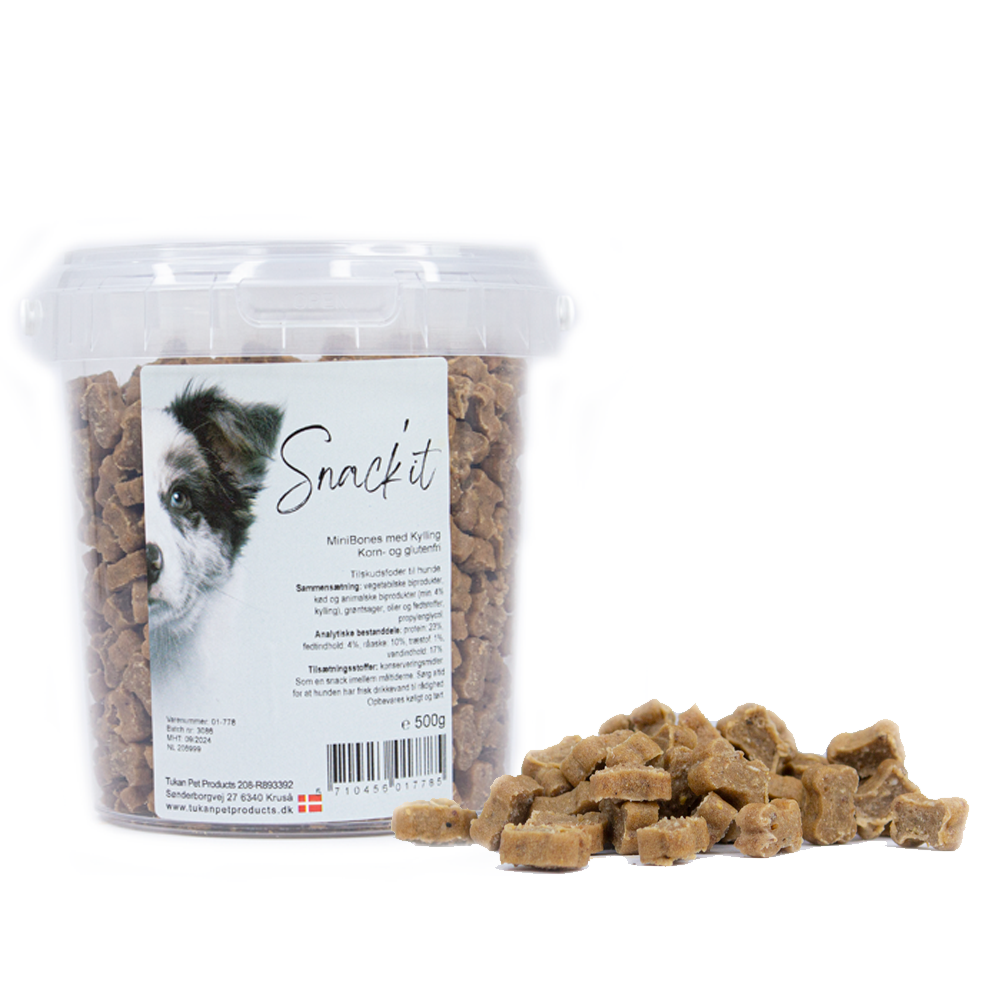 Snack'it Semi-Moist Mini Bones m. Kylling 500g - nikos happy tail